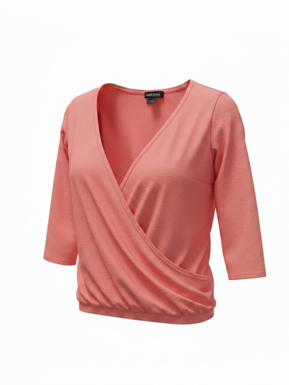 Women’s Super Soft Knits Salmon Orange  3/4 sleeve Wrap Top